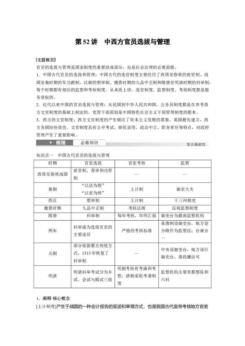 版块五　第十六单元　第52讲　中西方官员选拔与管理_07高考历史_2025年新高考资料_一轮复习_2025高考大一轮复习讲义+课件精准备考2025年新高三历史一轮复习备课课件（完结）