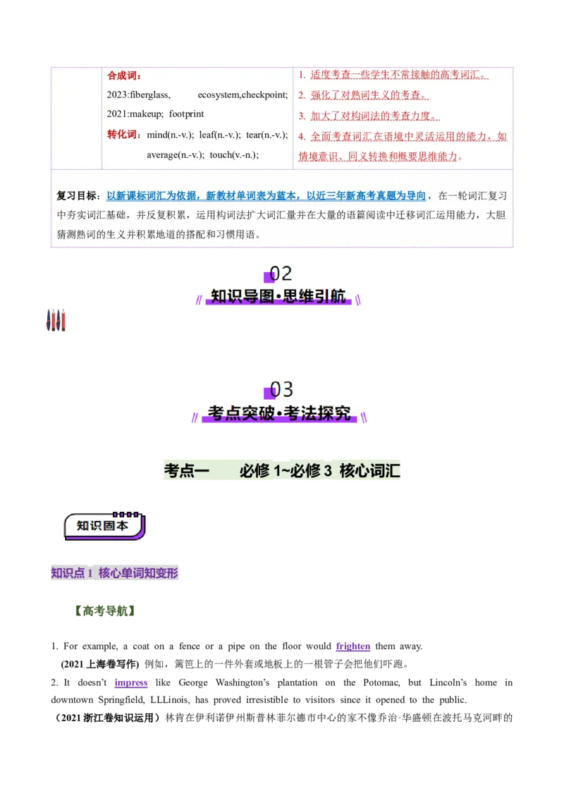 第01讲单词+短语（必修1~必修3）重点易考单词变形+词义辨析（讲义）（解析版）_03高考英语_新高考复习资料_2025年新高考复习_词汇