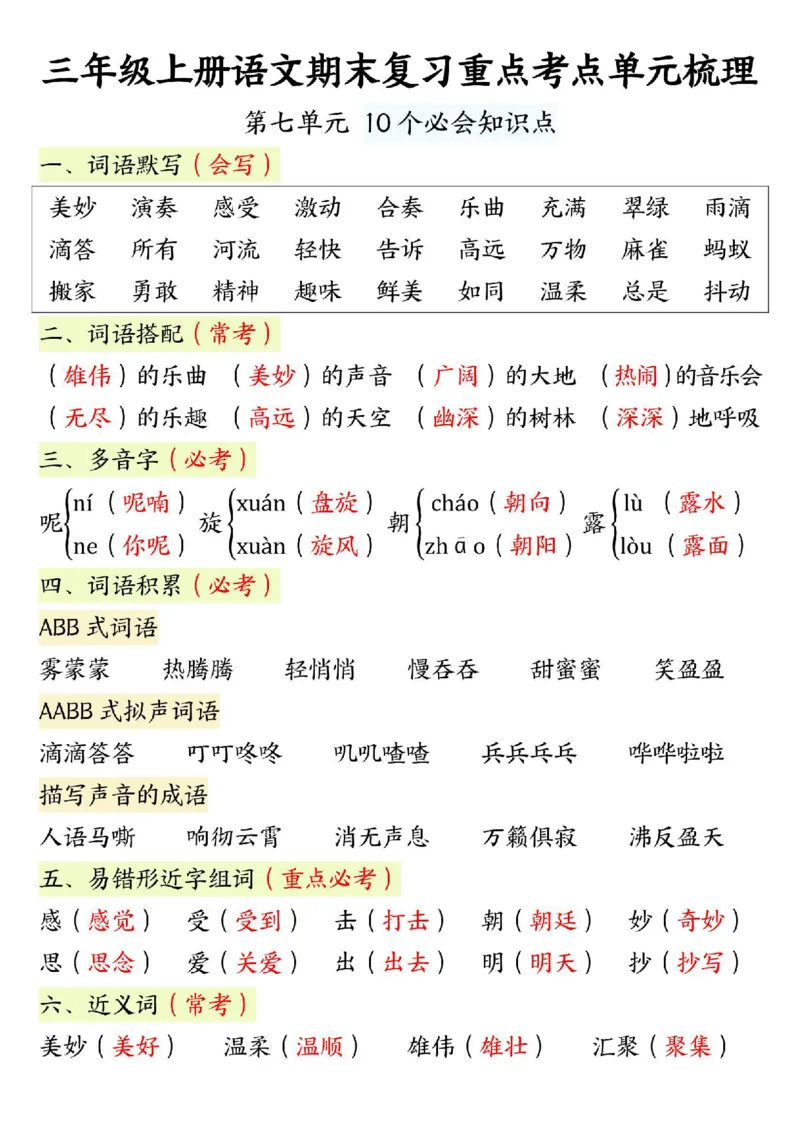 三年级上册语文期末重点单元复习_小学1-6年级常用的上册资源汇总_三年级上册资料(1)