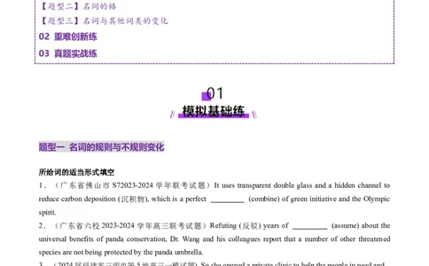 第01讲名词（练习）（原卷版）_03高考英语_新高考复习资料_2025年新高考复习_2025年高考英语一轮复习讲练测（新教材新高考，含2024年高考真题）_语法