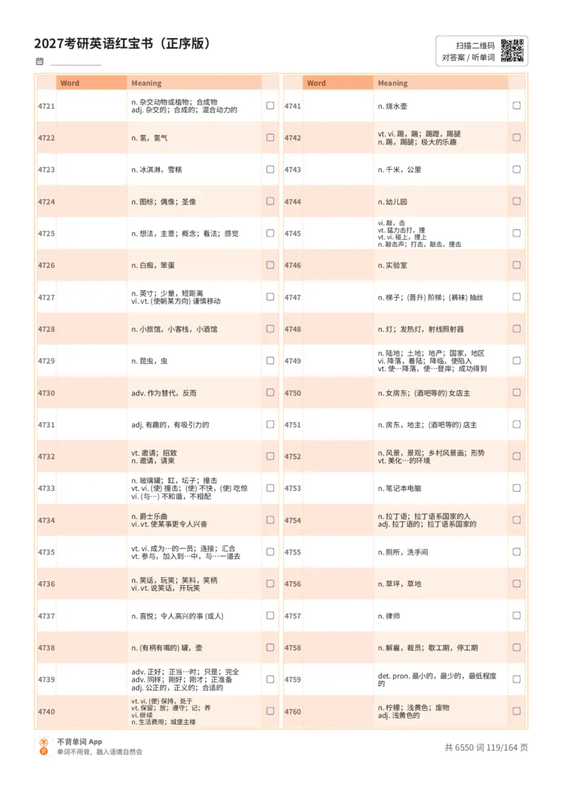 2027考研英语红宝书（正序版）中文词表_27考研真题_考研英语一、二真题+解析（1994-2026）_03.红宝书_默写本(含正序、乱序、中英对照版)_正序版-对照中文默写