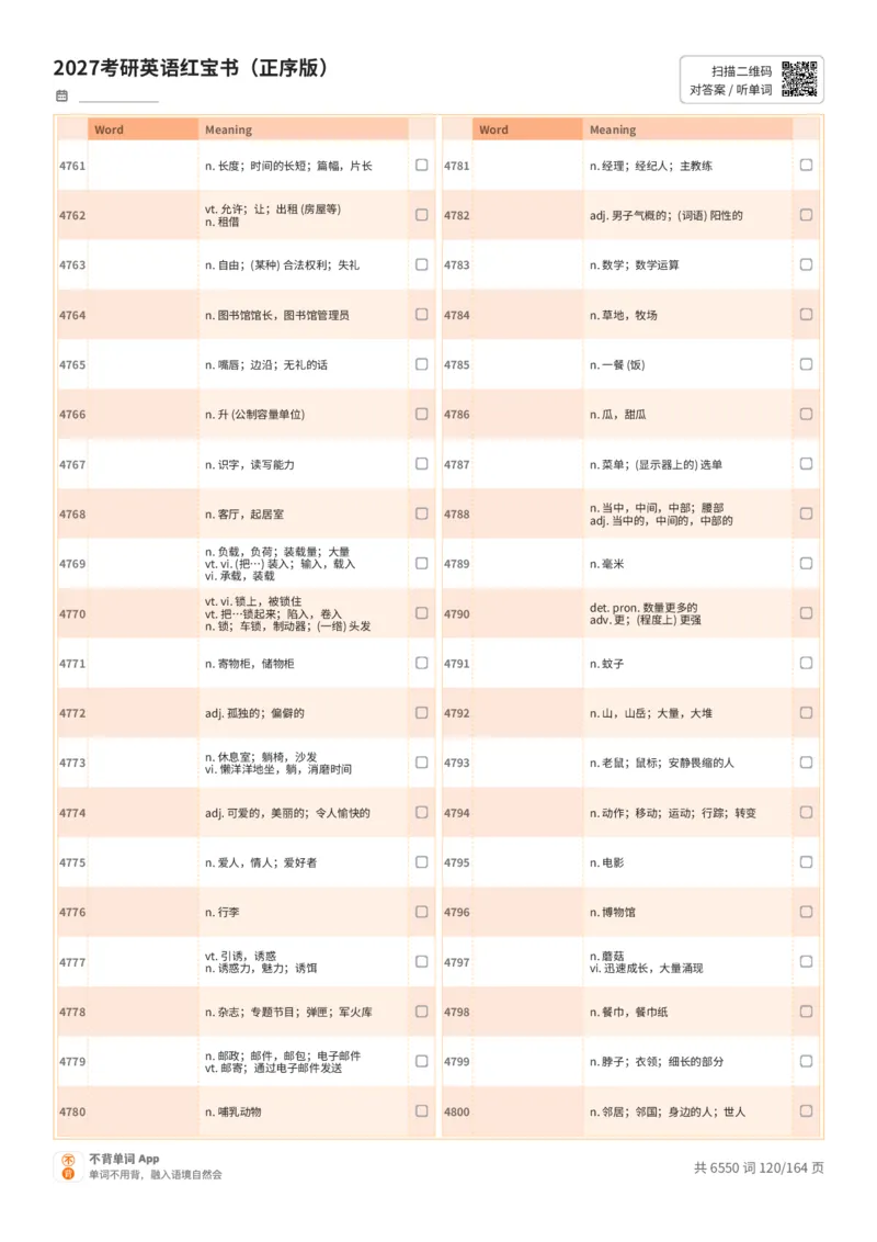 2027考研英语红宝书（正序版）中文词表_27考研真题_考研英语一、二真题+解析（1994-2026）_03.红宝书_默写本(含正序、乱序、中英对照版)_正序版-对照中文默写
