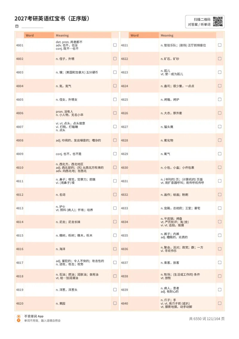 2027考研英语红宝书（正序版）中文词表_27考研真题_考研英语一、二真题+解析（1994-2026）_03.红宝书_默写本(含正序、乱序、中英对照版)_正序版-对照中文默写