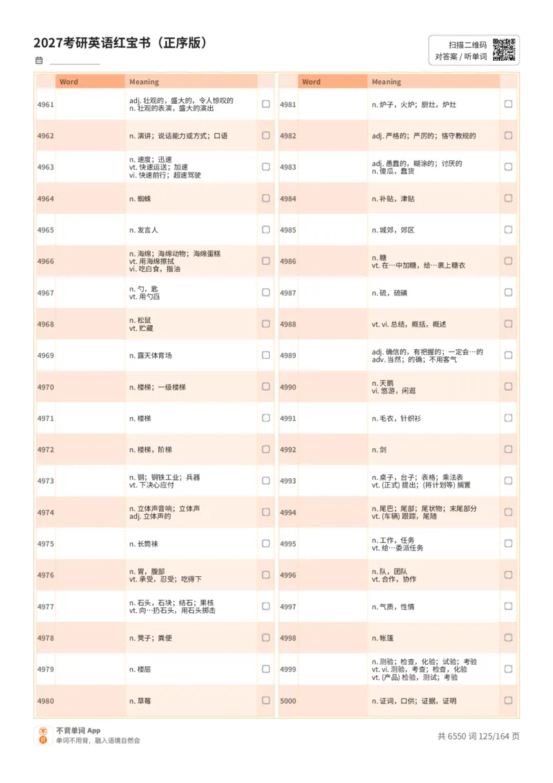 2027考研英语红宝书（正序版）中文词表_27考研真题_考研英语一、二真题+解析（1994-2026）_03.红宝书_默写本(含正序、乱序、中英对照版)_正序版-对照中文默写