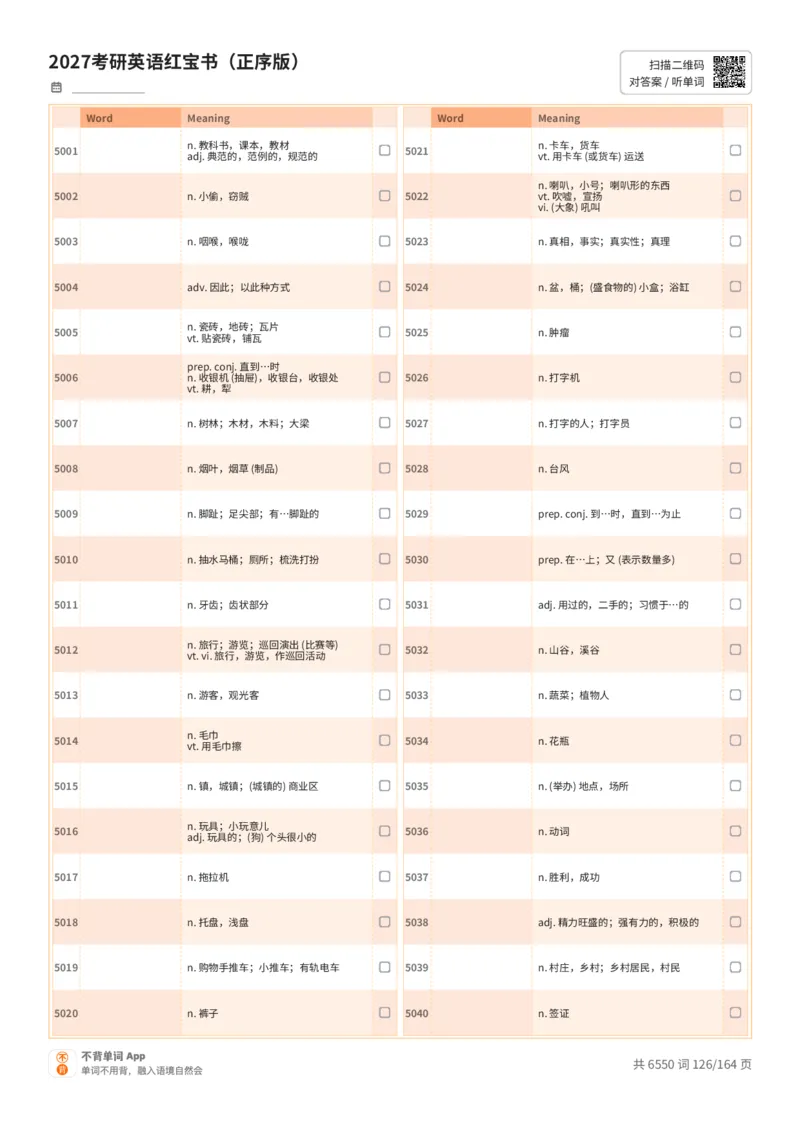 2027考研英语红宝书（正序版）中文词表_27考研真题_考研英语一、二真题+解析（1994-2026）_03.红宝书_默写本(含正序、乱序、中英对照版)_正序版-对照中文默写
