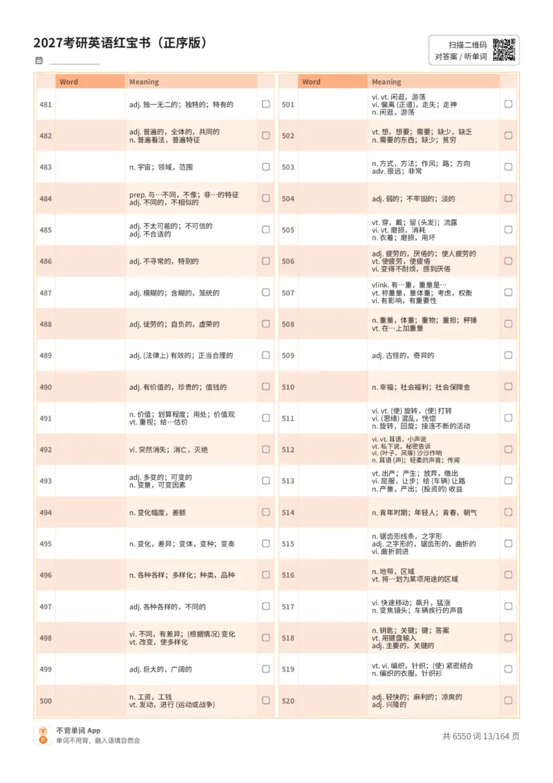 2027考研英语红宝书（正序版）中文词表_27考研真题_考研英语一、二真题+解析（1994-2026）_03.红宝书_默写本(含正序、乱序、中英对照版)_正序版-对照中文默写