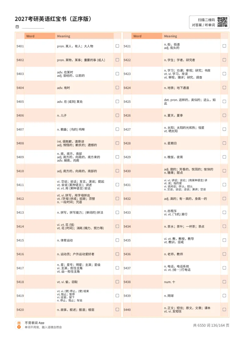 2027考研英语红宝书（正序版）中文词表_27考研真题_考研英语一、二真题+解析（1994-2026）_03.红宝书_默写本(含正序、乱序、中英对照版)_正序版-对照中文默写