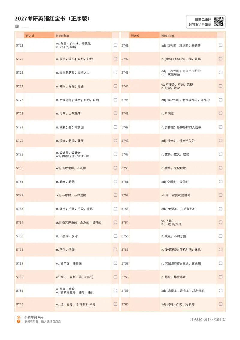 2027考研英语红宝书（正序版）中文词表_27考研真题_考研英语一、二真题+解析（1994-2026）_03.红宝书_默写本(含正序、乱序、中英对照版)_正序版-对照中文默写