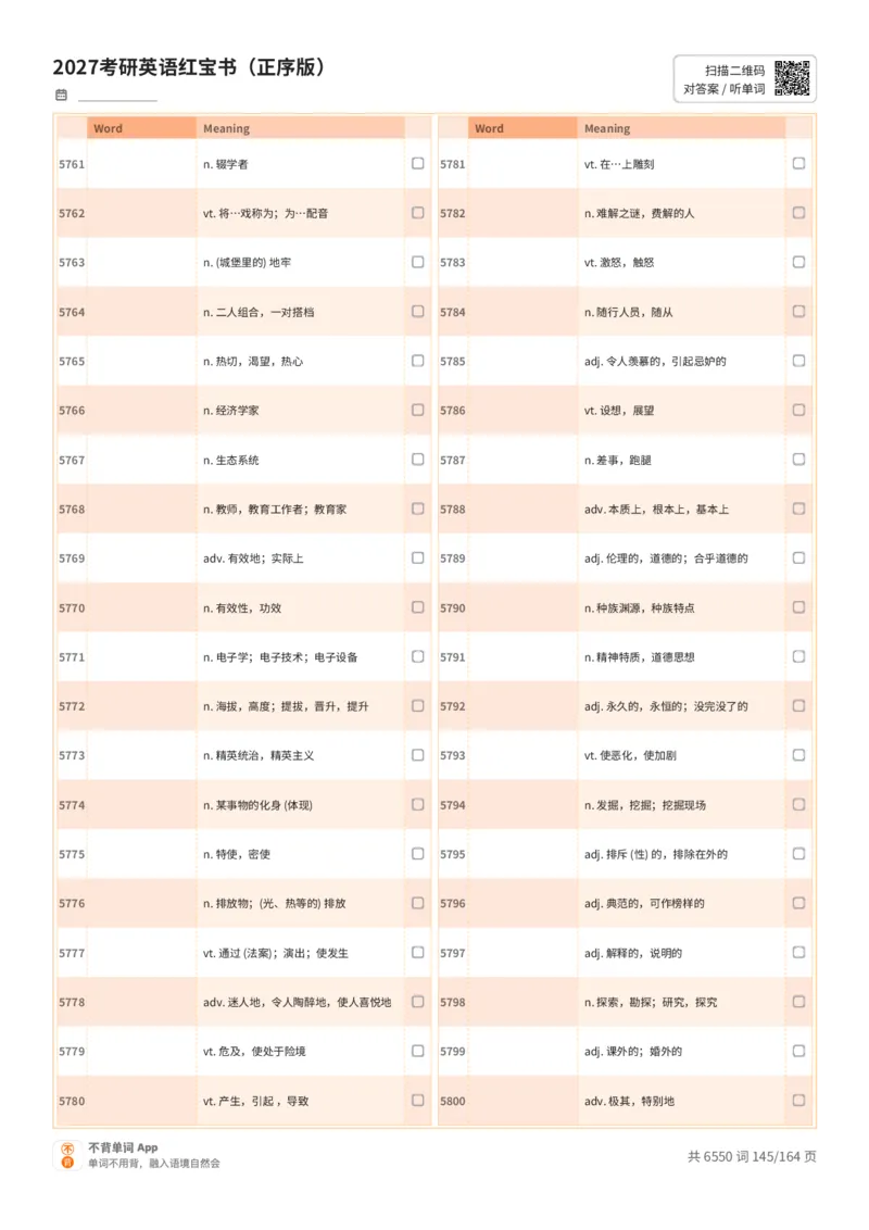 2027考研英语红宝书（正序版）中文词表_27考研真题_考研英语一、二真题+解析（1994-2026）_03.红宝书_默写本(含正序、乱序、中英对照版)_正序版-对照中文默写