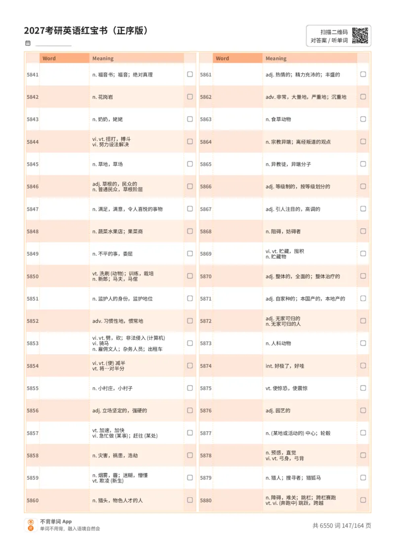 2027考研英语红宝书（正序版）中文词表_27考研真题_考研英语一、二真题+解析（1994-2026）_03.红宝书_默写本(含正序、乱序、中英对照版)_正序版-对照中文默写