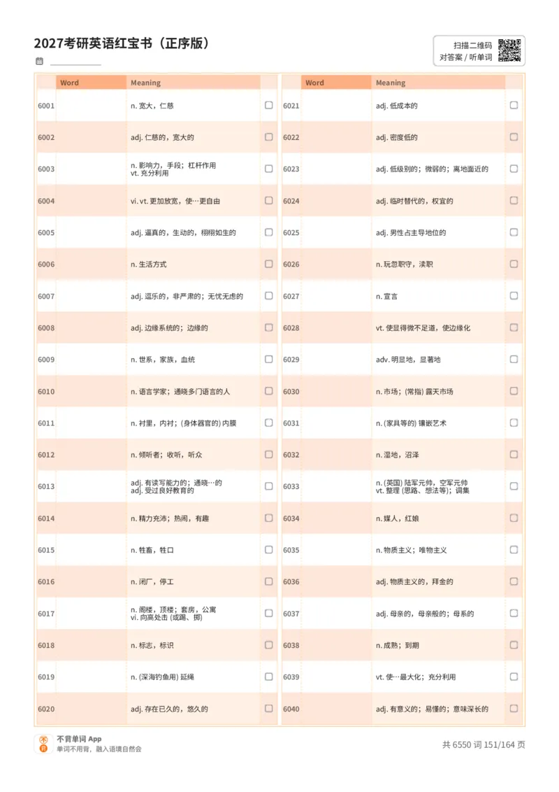 2027考研英语红宝书（正序版）中文词表_27考研真题_考研英语一、二真题+解析（1994-2026）_03.红宝书_默写本(含正序、乱序、中英对照版)_正序版-对照中文默写