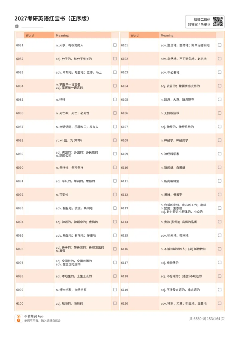 2027考研英语红宝书（正序版）中文词表_27考研真题_考研英语一、二真题+解析（1994-2026）_03.红宝书_默写本(含正序、乱序、中英对照版)_正序版-对照中文默写