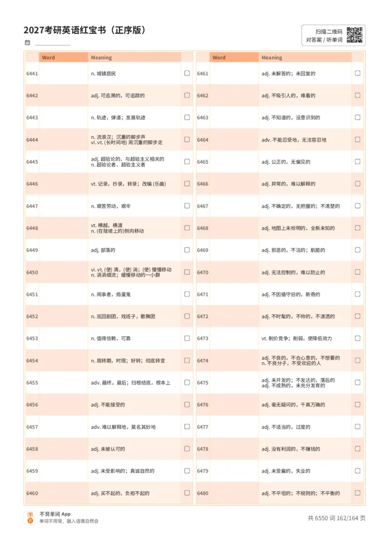 2027考研英语红宝书（正序版）中文词表_27考研真题_考研英语一、二真题+解析（1994-2026）_03.红宝书_默写本(含正序、乱序、中英对照版)_正序版-对照中文默写