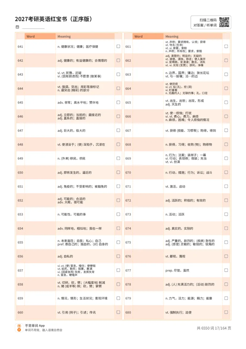 2027考研英语红宝书（正序版）中文词表_27考研真题_考研英语一、二真题+解析（1994-2026）_03.红宝书_默写本(含正序、乱序、中英对照版)_正序版-对照中文默写