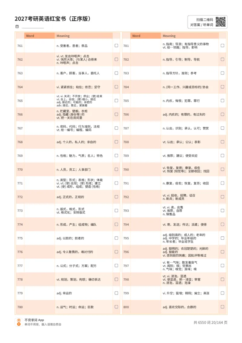 2027考研英语红宝书（正序版）中文词表_27考研真题_考研英语一、二真题+解析（1994-2026）_03.红宝书_默写本(含正序、乱序、中英对照版)_正序版-对照中文默写