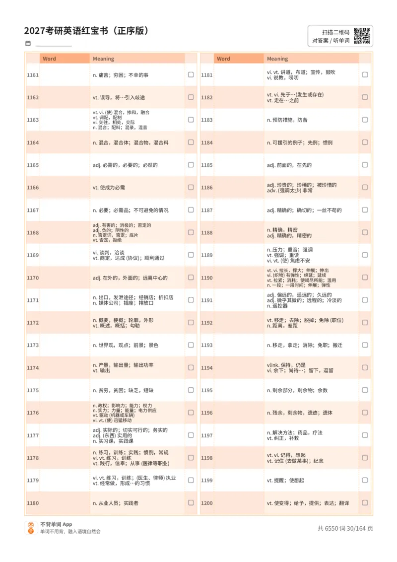 2027考研英语红宝书（正序版）中文词表_27考研真题_考研英语一、二真题+解析（1994-2026）_03.红宝书_默写本(含正序、乱序、中英对照版)_正序版-对照中文默写