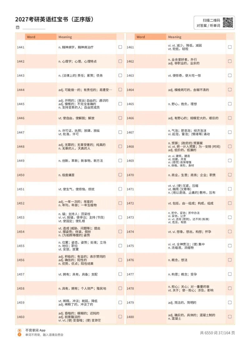 2027考研英语红宝书（正序版）中文词表_27考研真题_考研英语一、二真题+解析（1994-2026）_03.红宝书_默写本(含正序、乱序、中英对照版)_正序版-对照中文默写