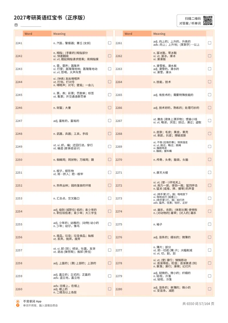 2027考研英语红宝书（正序版）中文词表_27考研真题_考研英语一、二真题+解析（1994-2026）_03.红宝书_默写本(含正序、乱序、中英对照版)_正序版-对照中文默写
