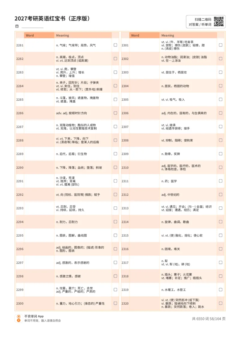 2027考研英语红宝书（正序版）中文词表_27考研真题_考研英语一、二真题+解析（1994-2026）_03.红宝书_默写本(含正序、乱序、中英对照版)_正序版-对照中文默写