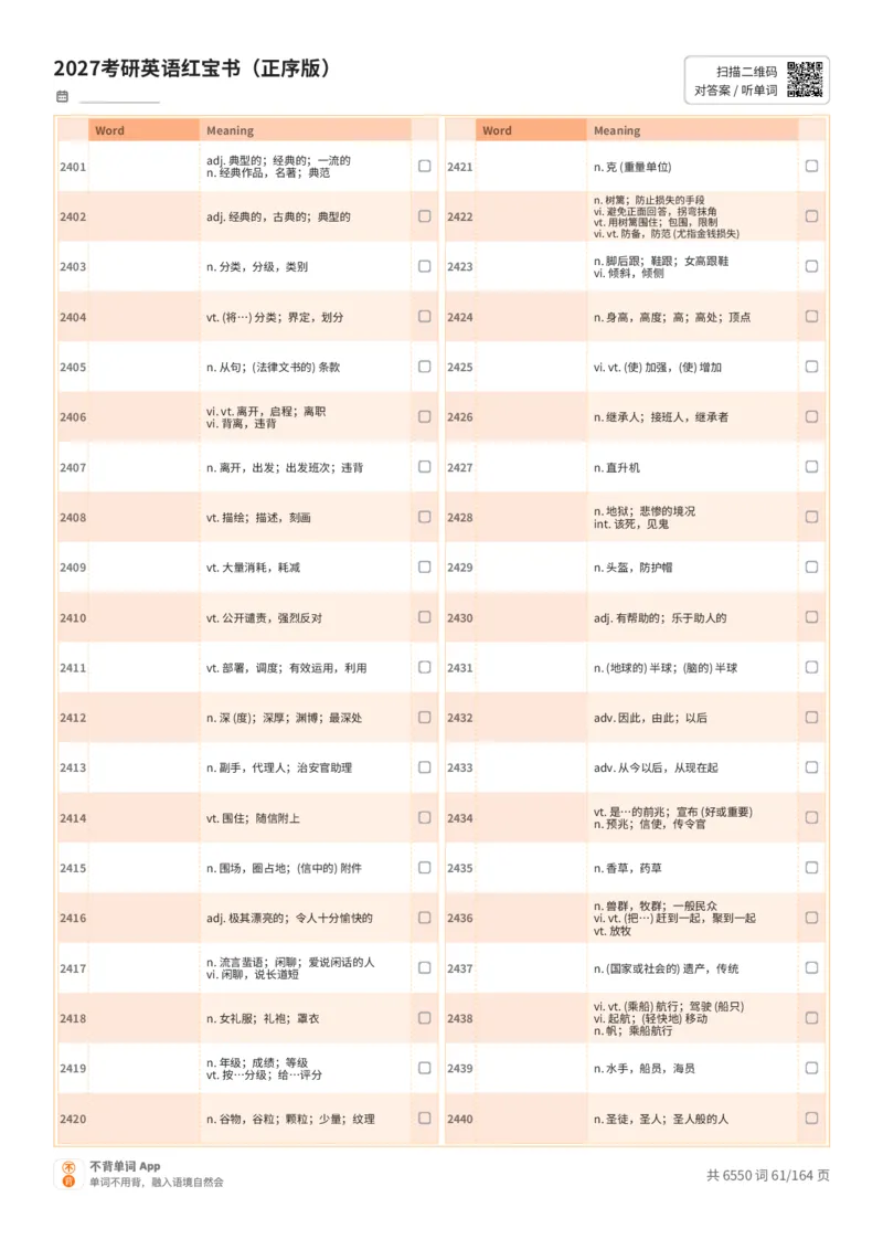 2027考研英语红宝书（正序版）中文词表_27考研真题_考研英语一、二真题+解析（1994-2026）_03.红宝书_默写本(含正序、乱序、中英对照版)_正序版-对照中文默写