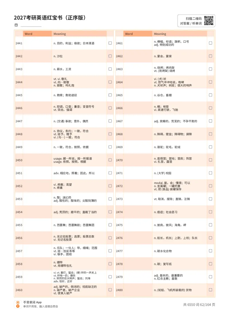 2027考研英语红宝书（正序版）中文词表_27考研真题_考研英语一、二真题+解析（1994-2026）_03.红宝书_默写本(含正序、乱序、中英对照版)_正序版-对照中文默写