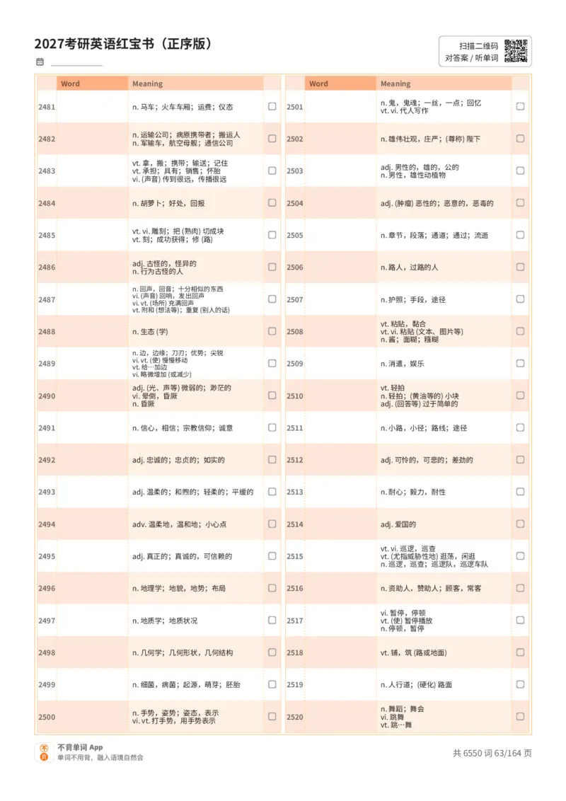 2027考研英语红宝书（正序版）中文词表_27考研真题_考研英语一、二真题+解析（1994-2026）_03.红宝书_默写本(含正序、乱序、中英对照版)_正序版-对照中文默写