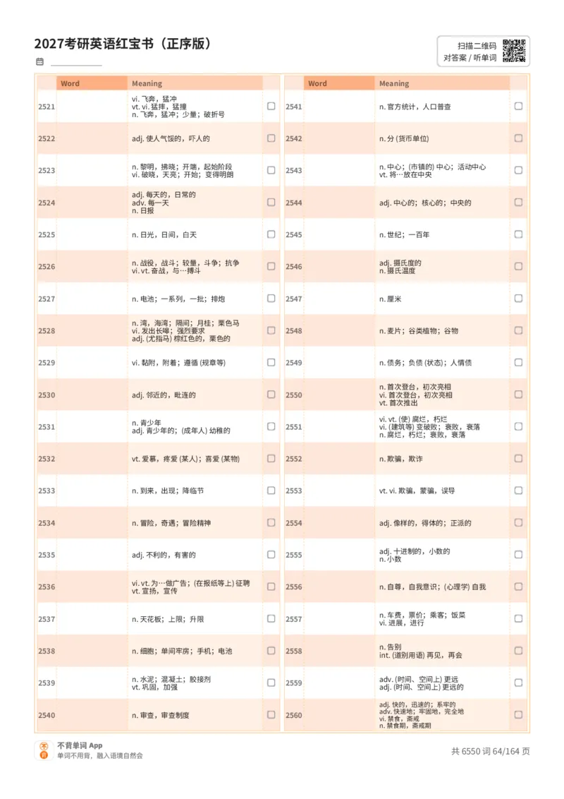 2027考研英语红宝书（正序版）中文词表_27考研真题_考研英语一、二真题+解析（1994-2026）_03.红宝书_默写本(含正序、乱序、中英对照版)_正序版-对照中文默写