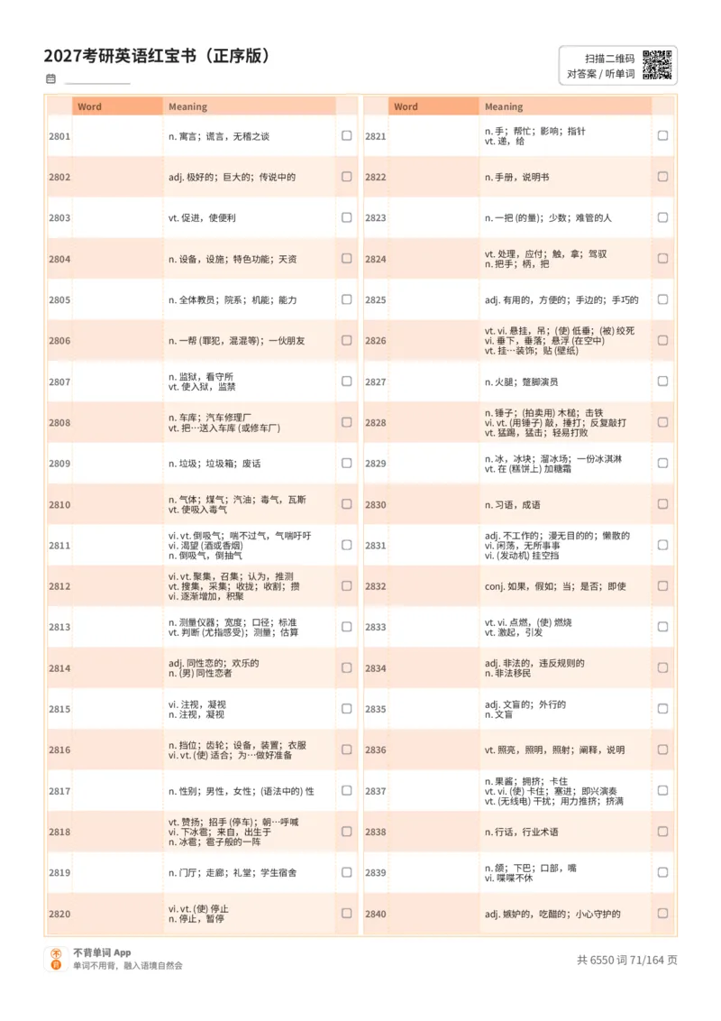 2027考研英语红宝书（正序版）中文词表_27考研真题_考研英语一、二真题+解析（1994-2026）_03.红宝书_默写本(含正序、乱序、中英对照版)_正序版-对照中文默写