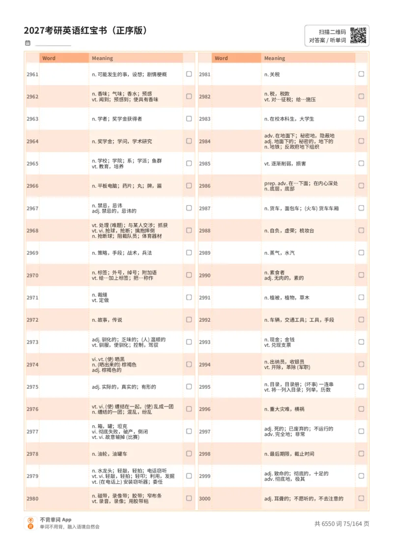 2027考研英语红宝书（正序版）中文词表_27考研真题_考研英语一、二真题+解析（1994-2026）_03.红宝书_默写本(含正序、乱序、中英对照版)_正序版-对照中文默写