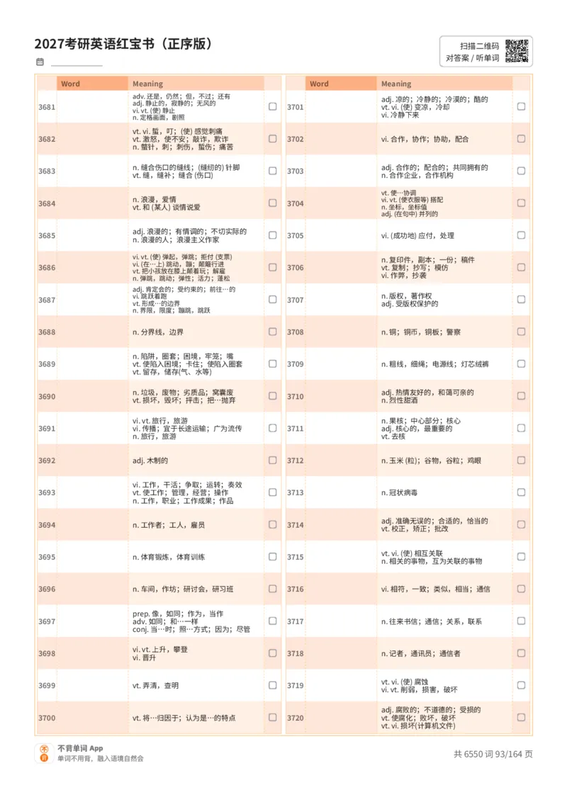 2027考研英语红宝书（正序版）中文词表_27考研真题_考研英语一、二真题+解析（1994-2026）_03.红宝书_默写本(含正序、乱序、中英对照版)_正序版-对照中文默写