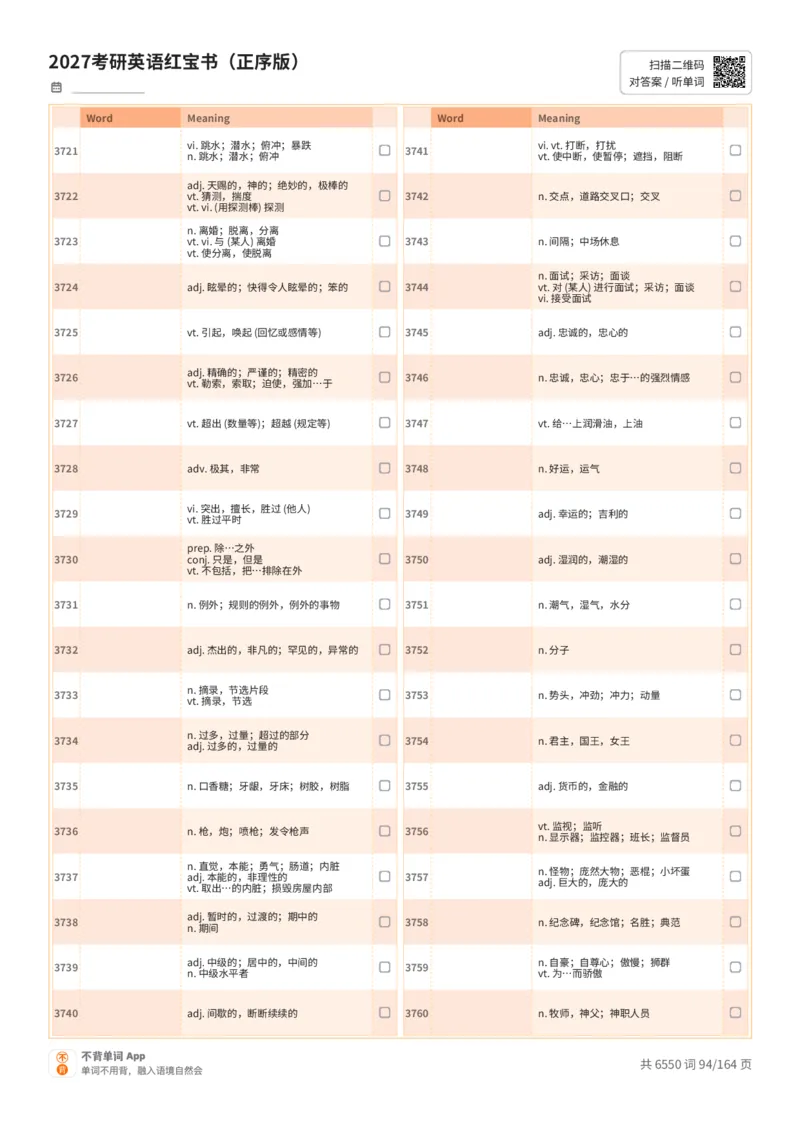 2027考研英语红宝书（正序版）中文词表_27考研真题_考研英语一、二真题+解析（1994-2026）_03.红宝书_默写本(含正序、乱序、中英对照版)_正序版-对照中文默写