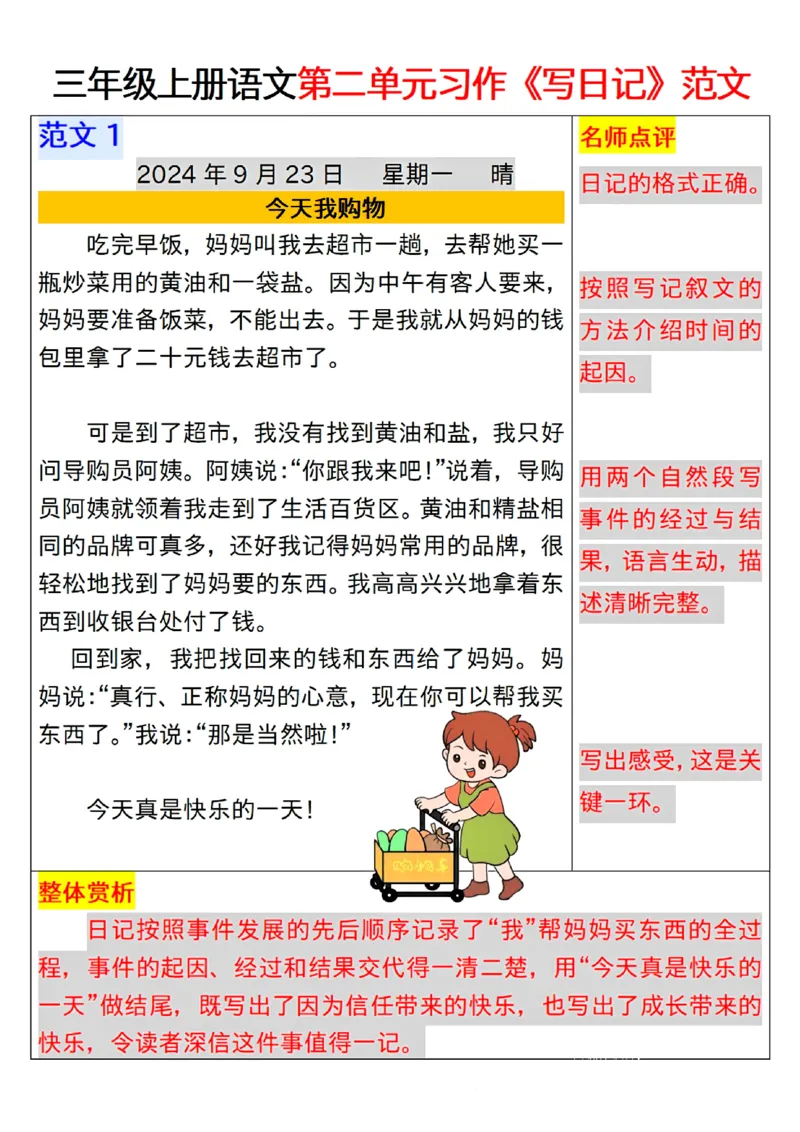 三年级上册语文第二单元习作《写日记》范文_小学1-6年级常用的上册资源汇总_三年级上册资料(1)