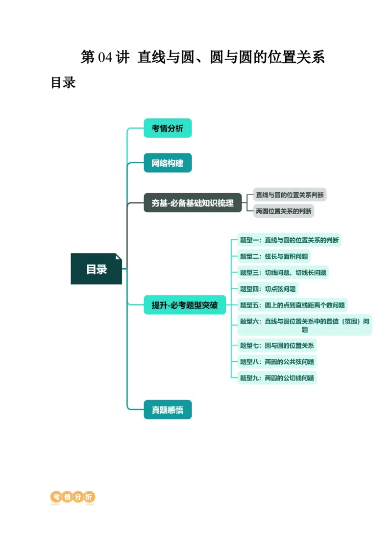 第04讲直线与圆、圆与圆的位置关系（九大题型）（讲义）（原卷版）_02高考数学_新高考复习资料_2024年新高考资料_一轮复习资料_❤有更新第八章平面解析几何