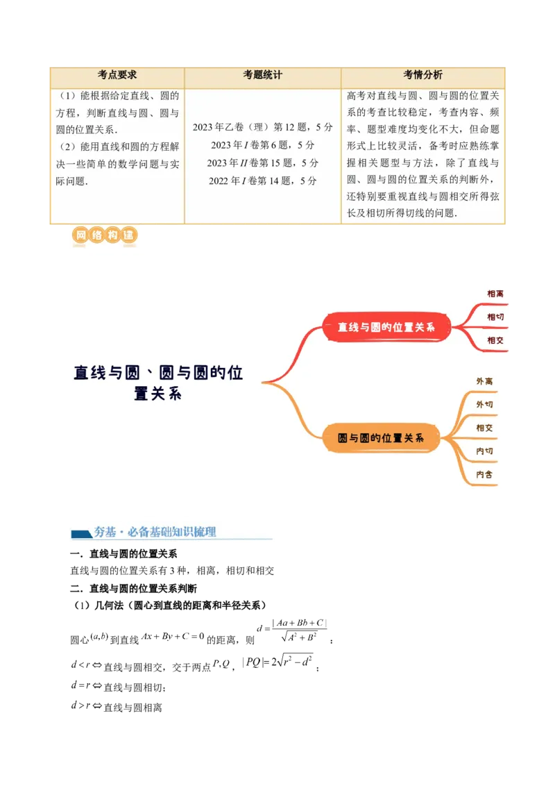 第04讲直线与圆、圆与圆的位置关系（九大题型）（讲义）（原卷版）_02高考数学_新高考复习资料_2024年新高考资料_一轮复习资料_❤有更新第八章平面解析几何