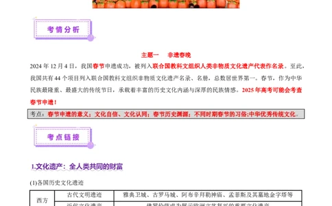 热点01历史视角下的2025年非遗春晚（讲义）（原卷版）_07高考历史_2025年新高考资料_二轮复习_01高考语文等多个文件_上好课2025年高考历史二轮复习讲练测（新高考通用）