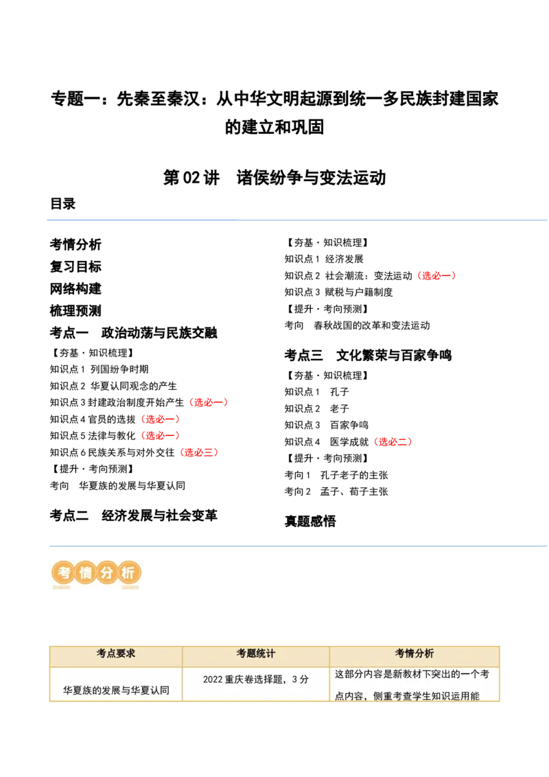 第02讲诸侯纷争与变法运动（讲义）（解析版）_07高考历史_2024年新高考资料_1.2024一轮复习_2024年高考历史一轮复习讲练测（新教材新高考）