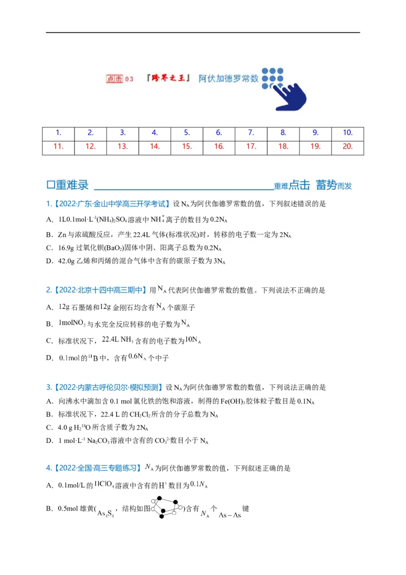 点击03『跨界之王』阿伏伽德罗常数--2023年高考化学热点&middot;重点&middot;难点（全国通用）（进阶版）_05高考化学_通用版（老高考）复习资料_2023年复习资料_专项复习