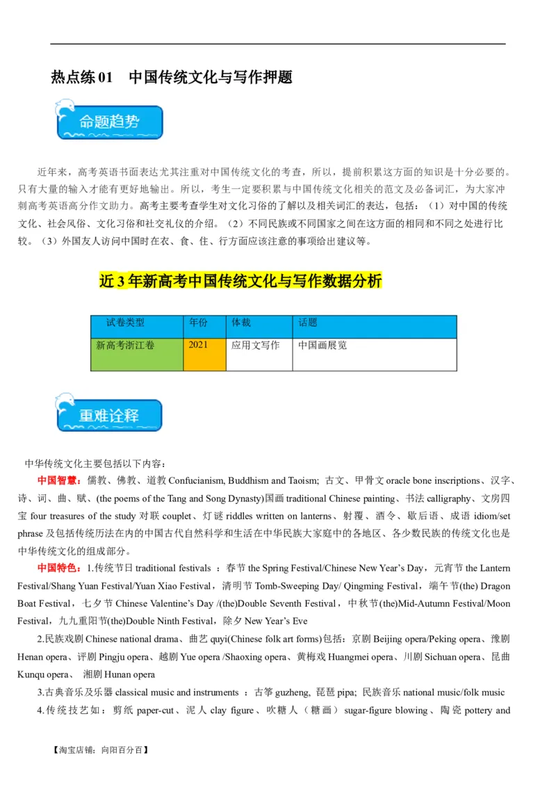 热点01中国传统文化与写作押题-2024年高考英语热点&middot;重点&middot;难点专练（新高考专用）（解析版）_03高考英语_新高考复习资料_2024年新高考资料_专项复习资料_热点练