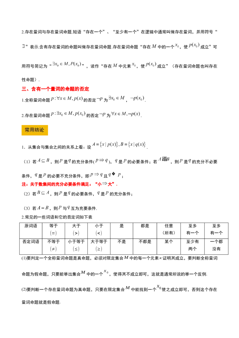 第02讲常用逻辑用语（精讲）-2025年高考数学一轮复习讲义及高频考点归纳与方法总结（新高考通用）原卷板_2025年新高考资料_一轮复习