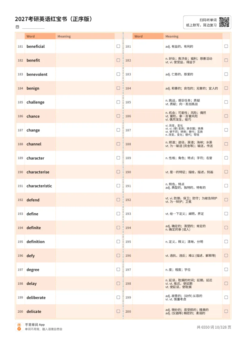 2027考研英语红宝书（正序版）A4默写版_27考研真题_考研英语一、二真题+解析（1994-2026）_03.红宝书_默写本(含正序、乱序、中英对照版)_正序版-对照中+英默写