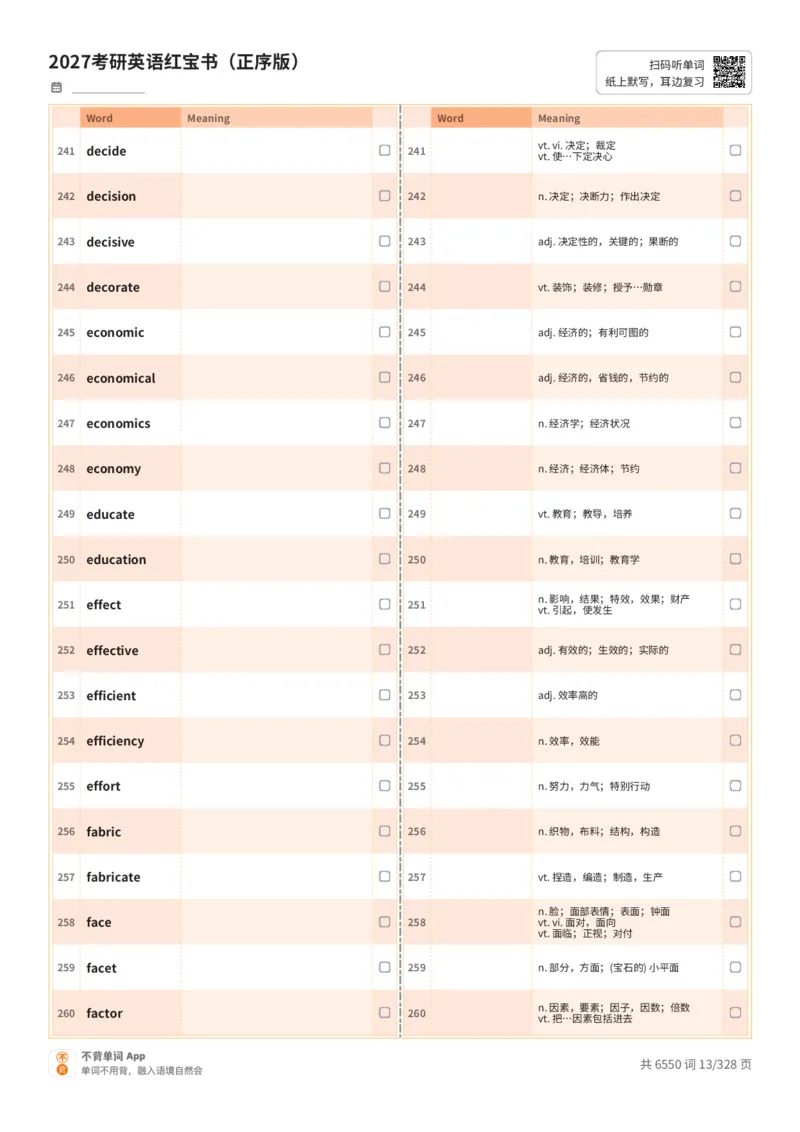 2027考研英语红宝书（正序版）A4默写版_27考研真题_考研英语一、二真题+解析（1994-2026）_03.红宝书_默写本(含正序、乱序、中英对照版)_正序版-对照中+英默写