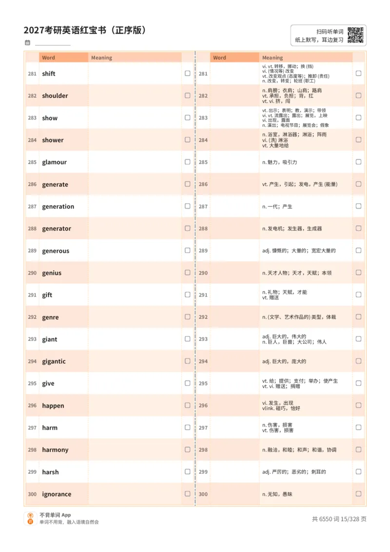 2027考研英语红宝书（正序版）A4默写版_27考研真题_考研英语一、二真题+解析（1994-2026）_03.红宝书_默写本(含正序、乱序、中英对照版)_正序版-对照中+英默写
