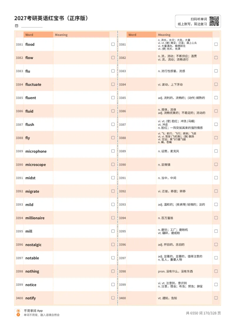 2027考研英语红宝书（正序版）A4默写版_27考研真题_考研英语一、二真题+解析（1994-2026）_03.红宝书_默写本(含正序、乱序、中英对照版)_正序版-对照中+英默写
