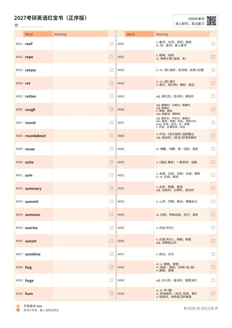 2027考研英语红宝书（正序版）A4默写版_27考研真题_考研英语一、二真题+解析（1994-2026）_03.红宝书_默写本(含正序、乱序、中英对照版)_正序版-对照中+英默写