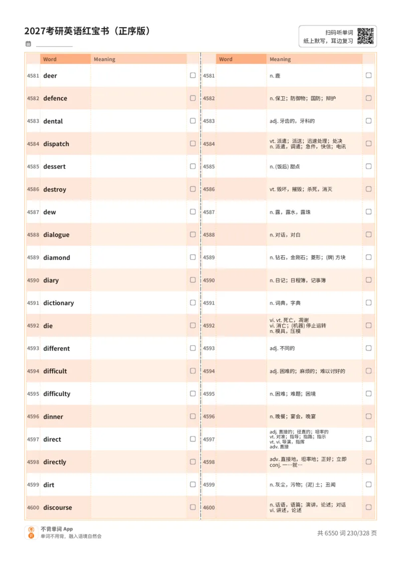 2027考研英语红宝书（正序版）A4默写版_27考研真题_考研英语一、二真题+解析（1994-2026）_03.红宝书_默写本(含正序、乱序、中英对照版)_正序版-对照中+英默写