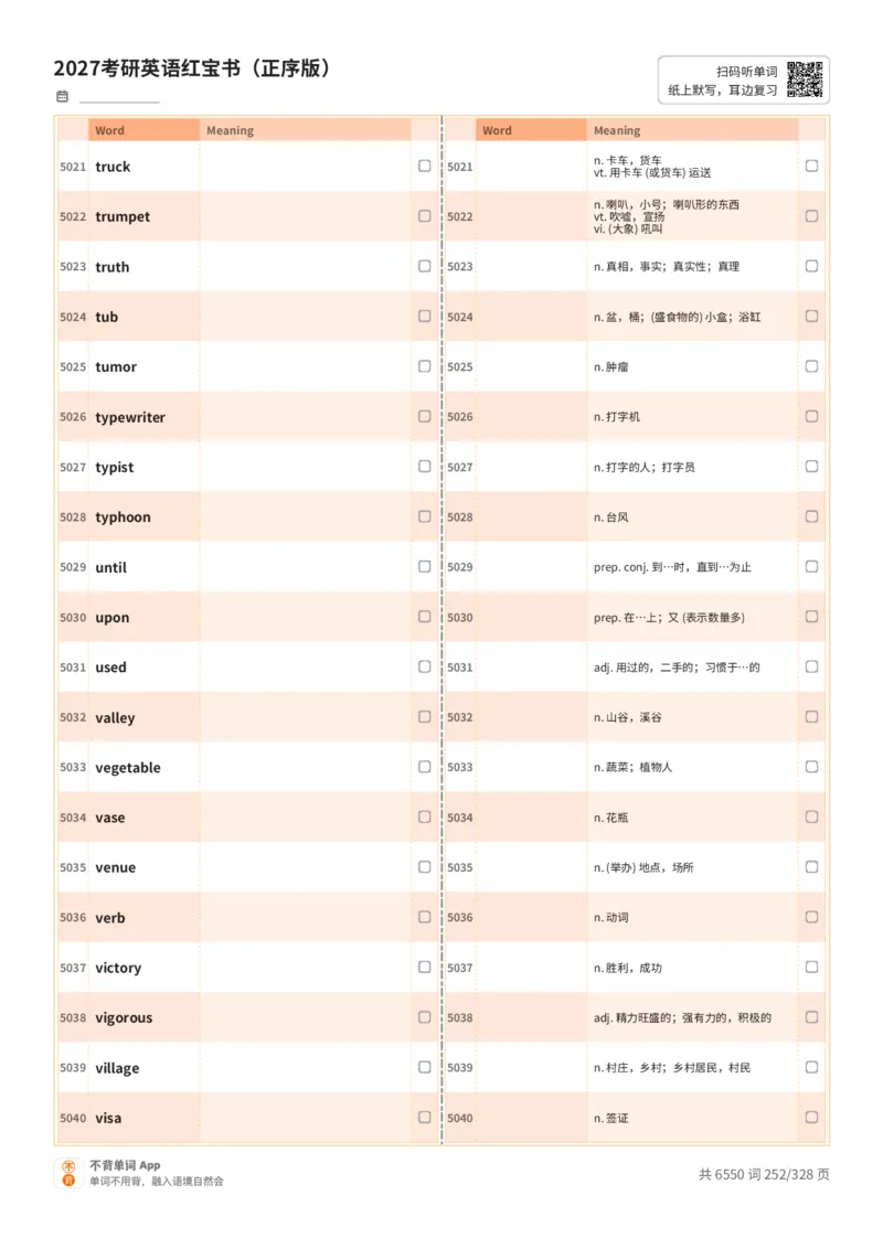 2027考研英语红宝书（正序版）A4默写版_27考研真题_考研英语一、二真题+解析（1994-2026）_03.红宝书_默写本(含正序、乱序、中英对照版)_正序版-对照中+英默写