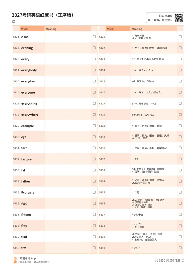 2027考研英语红宝书（正序版）A4默写版_27考研真题_考研英语一、二真题+解析（1994-2026）_03.红宝书_默写本(含正序、乱序、中英对照版)_正序版-对照中+英默写
