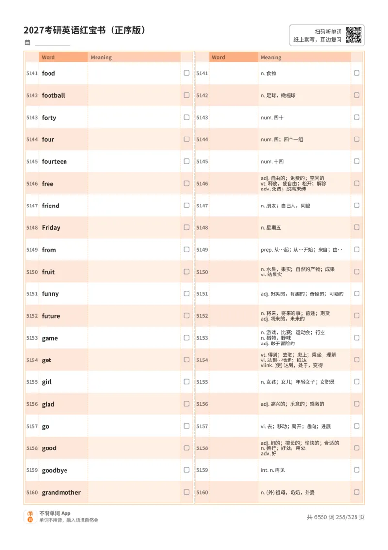 2027考研英语红宝书（正序版）A4默写版_27考研真题_考研英语一、二真题+解析（1994-2026）_03.红宝书_默写本(含正序、乱序、中英对照版)_正序版-对照中+英默写