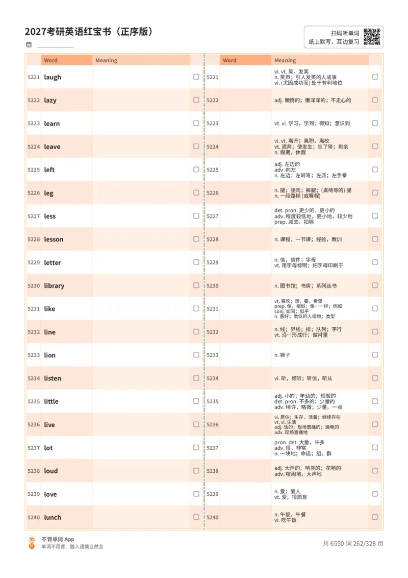 2027考研英语红宝书（正序版）A4默写版_27考研真题_考研英语一、二真题+解析（1994-2026）_03.红宝书_默写本(含正序、乱序、中英对照版)_正序版-对照中+英默写