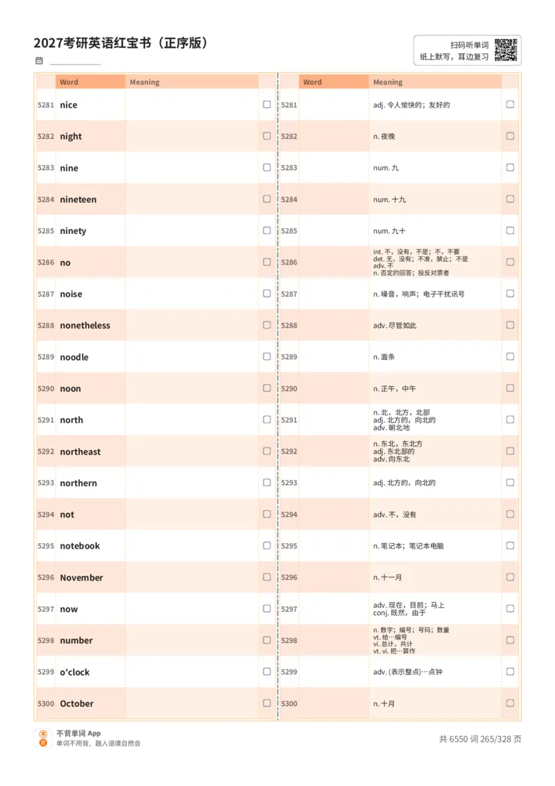 2027考研英语红宝书（正序版）A4默写版_27考研真题_考研英语一、二真题+解析（1994-2026）_03.红宝书_默写本(含正序、乱序、中英对照版)_正序版-对照中+英默写